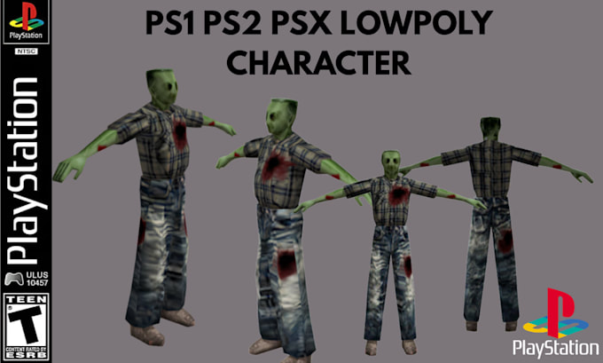 create ps1 ps2 psx low poly retro horror 3d character and weapon