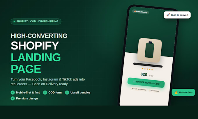 design high converting single product cod landing page