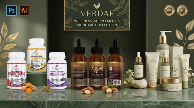 design supplement label, bottle label, product packaging and box design