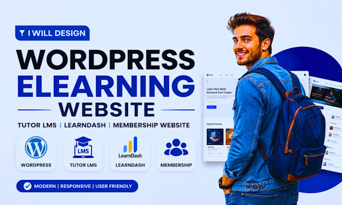 design wordpress elearning website tutor lms learndash and membership website