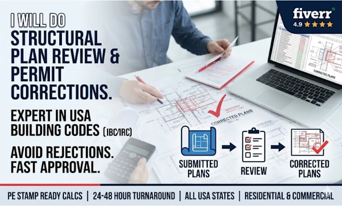 do structural engineer plan review permit correction for USA city permit