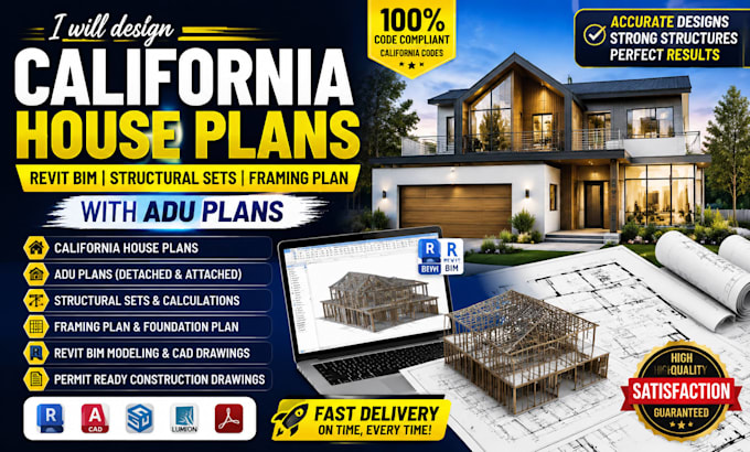 design california house plans, revit bim, structural sets, framing plan,adu plan
