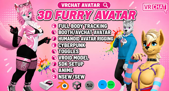make vrchat furry avatar fursona humanoid fursuit with PC que avatar retexturing