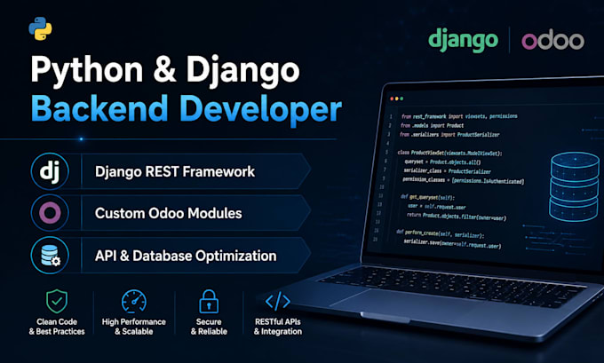 build robust backend and rest API using python django, odoo