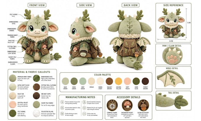 do custom plushie reference sheet for stuffed animal plush toy production
