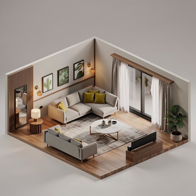 create photorealistic interior design and 3d rendering