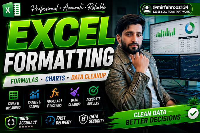 do excel formatting, formulas, charts and spreadsheet cleanup