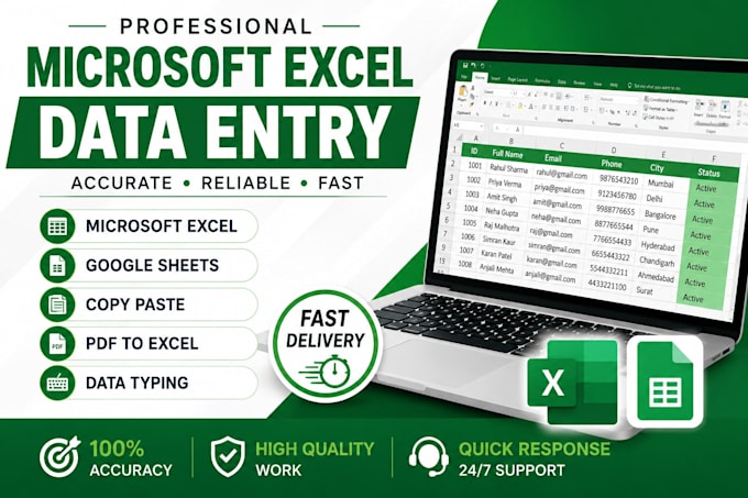 do microsoft excel data entry, formatting, spreadsheet tasks, and PDF to excel