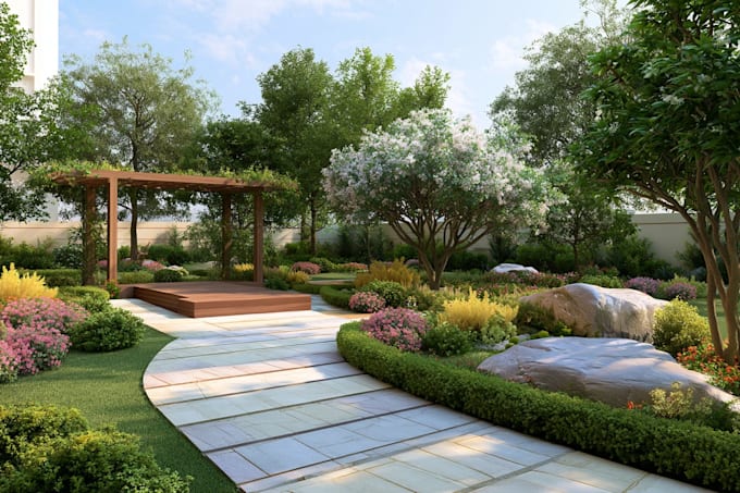 design your garden, backyard, patio, realistic landscape