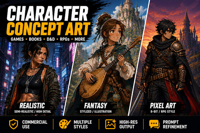 create ai character concept art for games, books and dnd