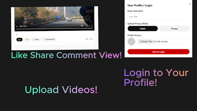 creating video uploading website login