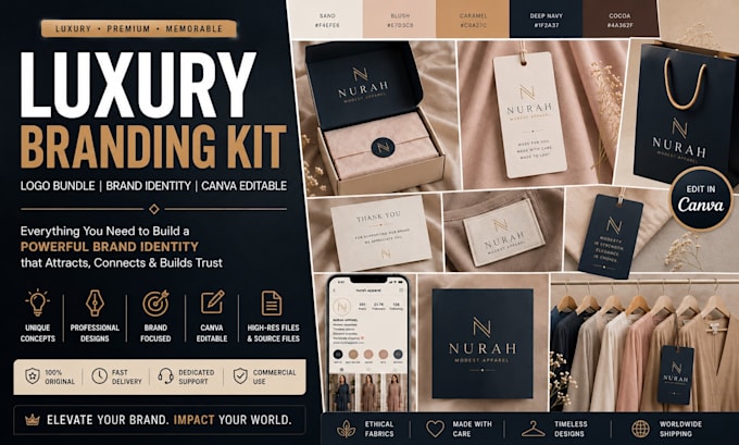 create luxury branding kit, logo bundle, brand identity, canva editable