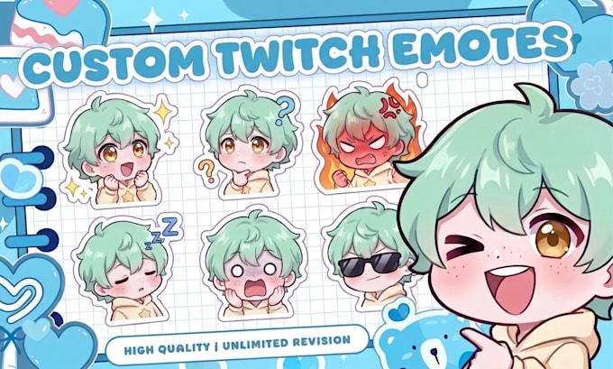draw cute chibi twitch emotes, sub badges and discord emojis