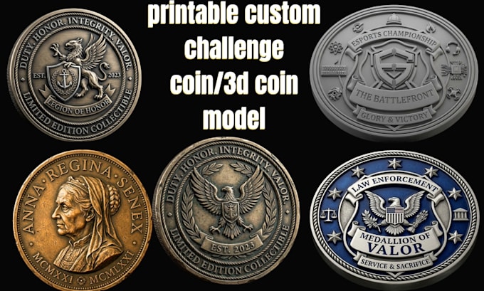 design  custom 3d challenge coin, medallion,  bas relief model for 3d printing