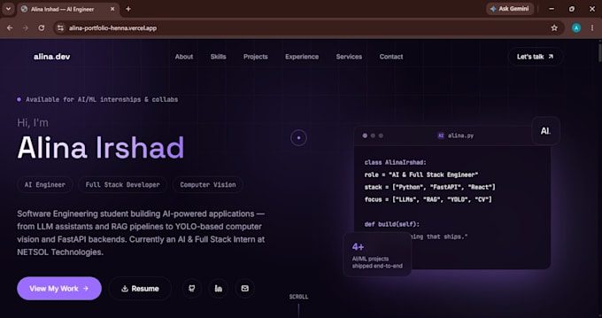 design and develop a modern portfolio website using react