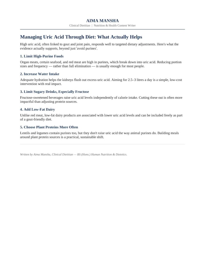 write nutrition and health content