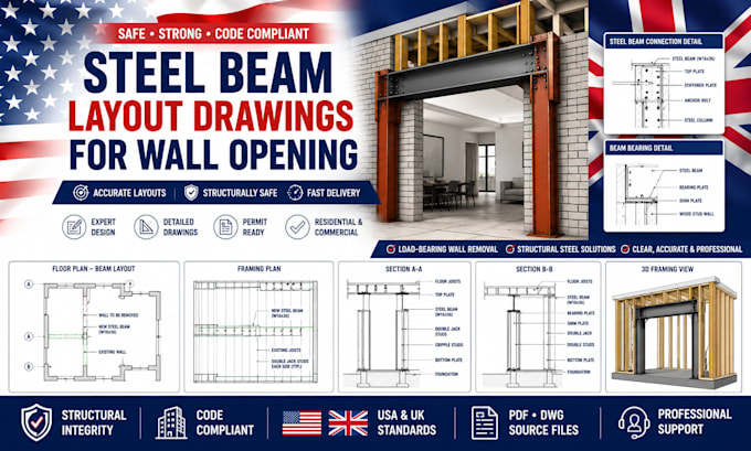 draft steel beam drawings for load bearing wall removal
