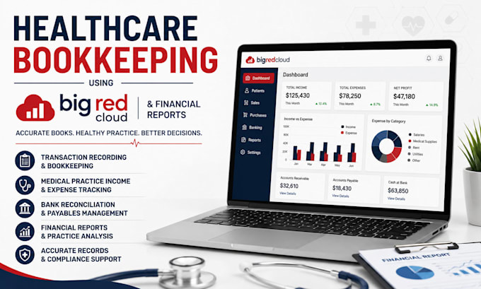 do healthcare bookkeeping using big red cloud and prepare financial reports