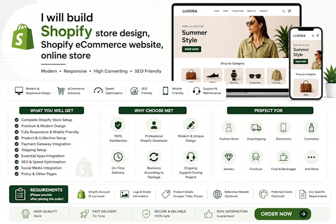 build shopify store design, shopify ecommerce website, online store