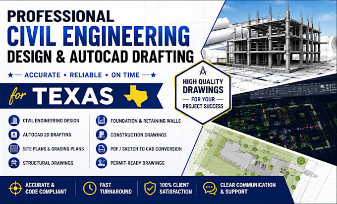 provide civil engineering design and autocad drafting for texas