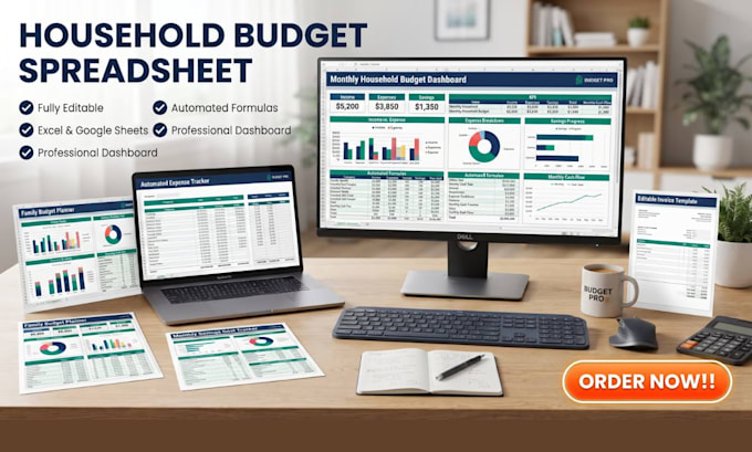 design household editable budget spreadsheet with automated calculations invoice