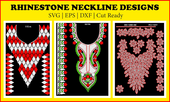 design custom rhinestone neckline template and svg pattern