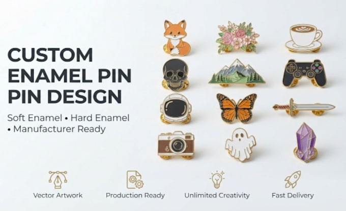 design custom soft enamel pin, hard enamel pin artwork for production