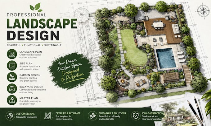 design landscape plan, site plan, garden design, backyard design and master plan