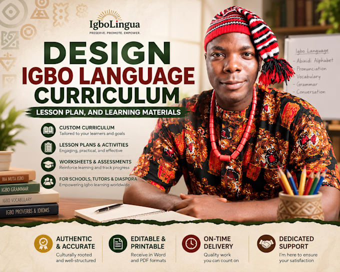 design igbo language curriculum, lesson plan, and learning materials
