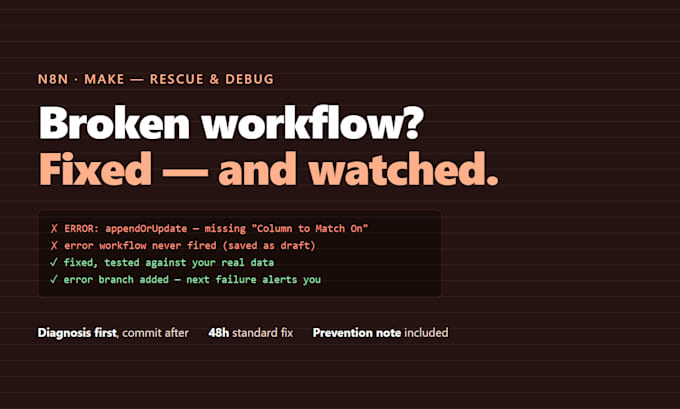 fix n8n workflow, make com automation and zapier automation errors