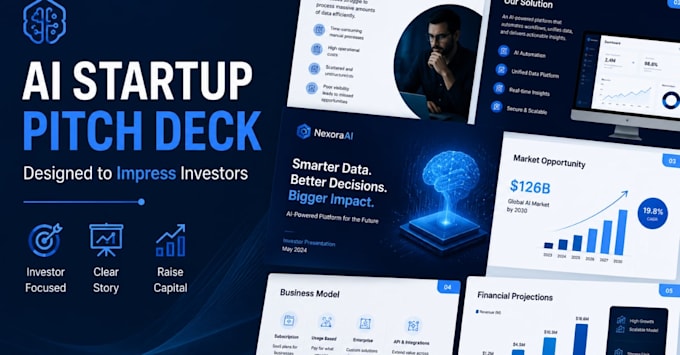 design a professional ai startup investor pitch deck presentation