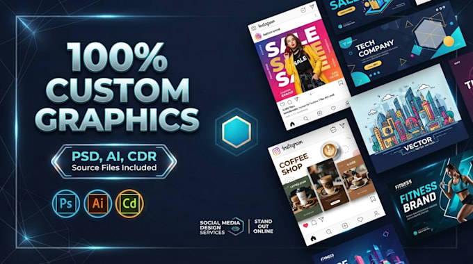 design custom social media posts in photoshop, illustrator, and coreldraw
