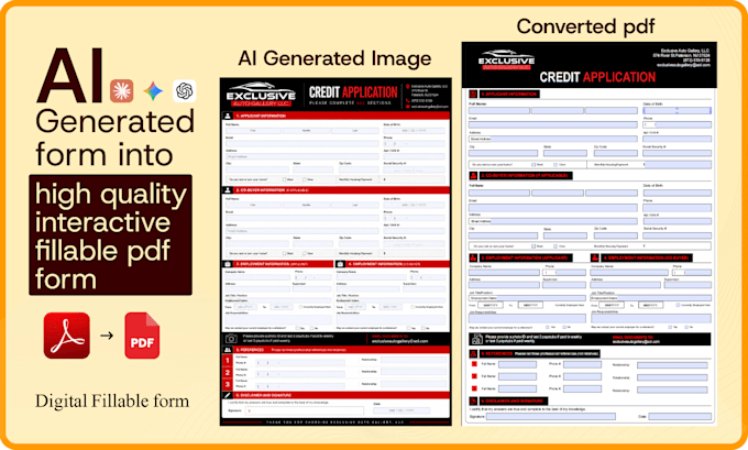 convert ai generated form to interactive fillable pdf form, print ready pdf form