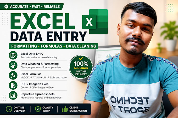 do excel data entry, formatting,formulas and spreadsheet work