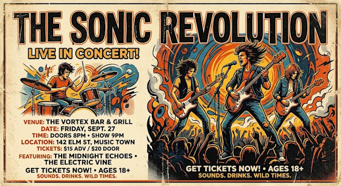 create retro poster for gig concert or anything