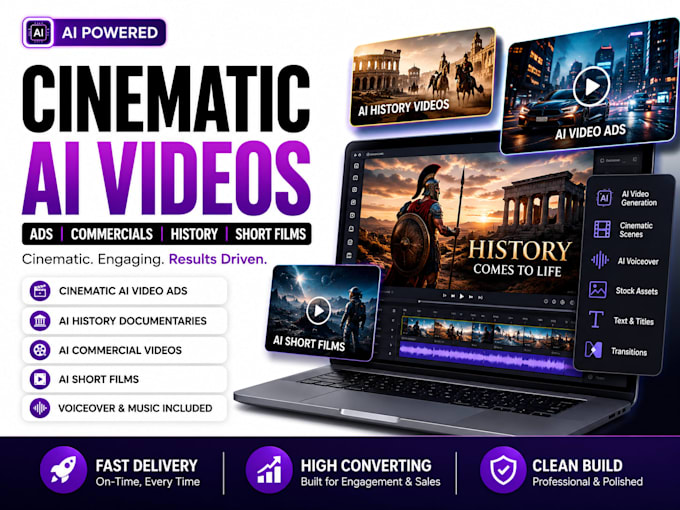 create cinematic ai video ads commerical ai history video ai documentary creator