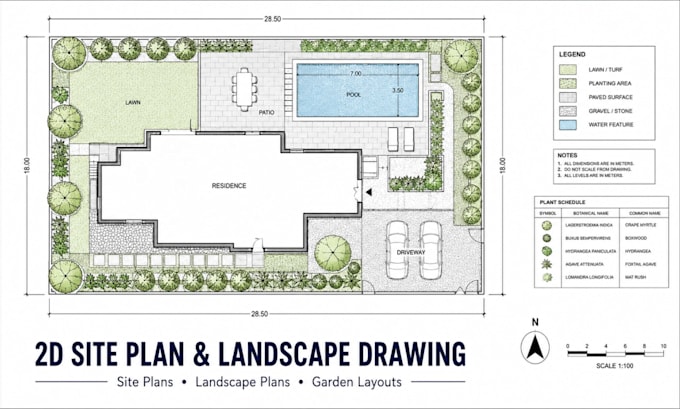design 2d site plan, landscape design, garden design and backyard plan