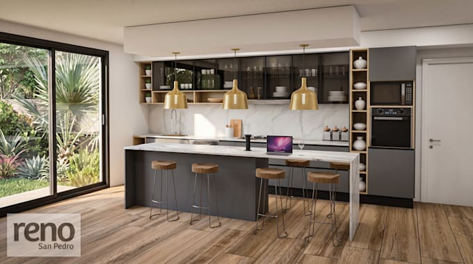 design your modern kitchen and 3d render
