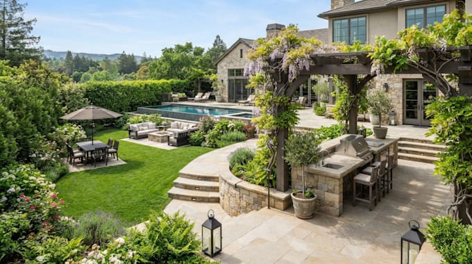 create a harmonious landscape backyard design as a landscape architect