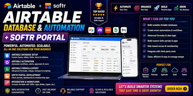 setup airtable database, airtable automation, airtable formula, softr portal
