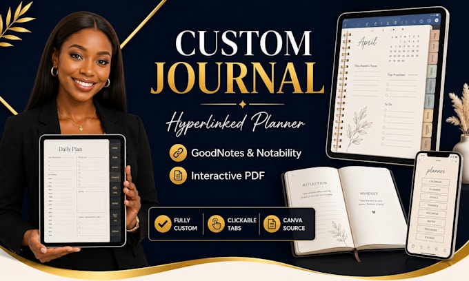 design custom journal, hyperlinked planner, goodnotes digital notebook