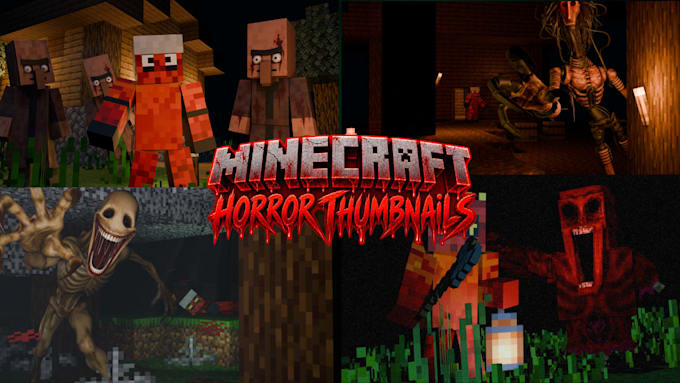create 2 cinematic terror minecraft thumbnails in blender
