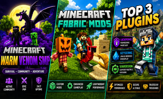 develop custom minecraft plugins, configure luckperms,geysermc and viaversion