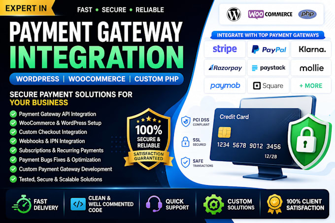 integrate stripe, paypal, klarna, razorpay, paystack and custom payment gateways