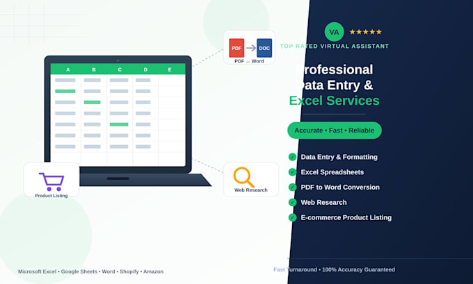 do professional data entry, excel, PDF, and web research
