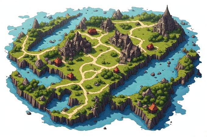 create a game dnd fantasy map illustration