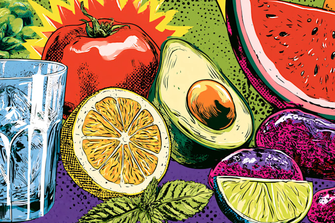 create a food pop art illustration