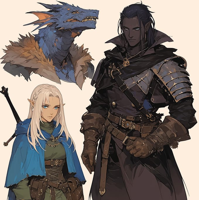 a dnd character art and dnd party, game fantasy