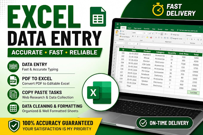 do excel data entry, PDF to excel, copy paste and spreadsheet formatting