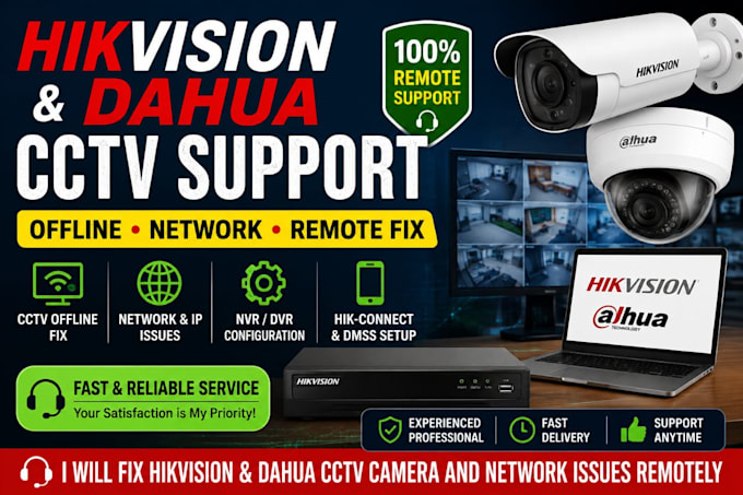 fix hikvision and dahua cctv camera offline and network issues remotely